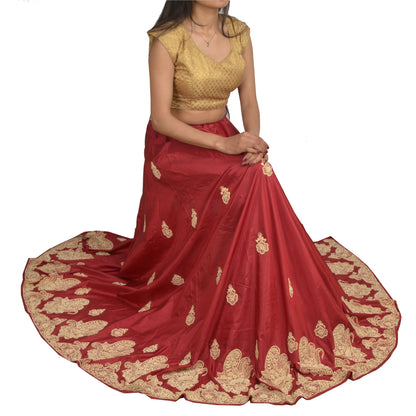Sanskriti Vintage Long Skirt Pure Silk Handmade Unstitched Zardozi Lehenga