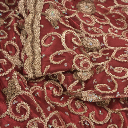 Sanskriti Vintage Long Wedding Skirt Net Mesh Handmade Dark Red Stitched Lehenga