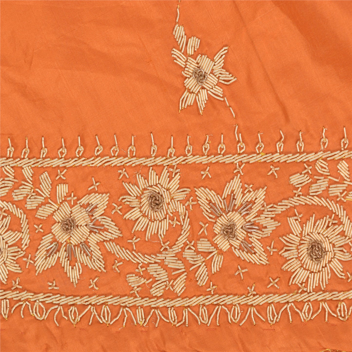 Sanskriti Vintage Orange Long Skirt Pure Silk Orange Handmade Unstitched Lehenga
