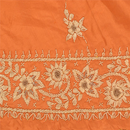 Sanskriti Vintage Orange Long Skirt Pure Silk Orange Handmade Unstitched Lehenga