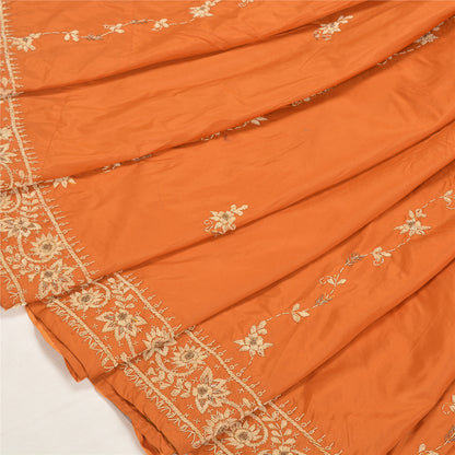 Sanskriti Vintage Orange Long Skirt Pure Silk Orange Handmade Unstitched Lehenga