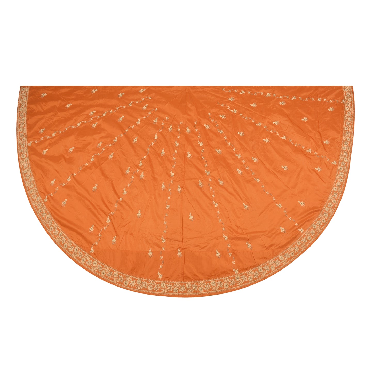 Sanskriti Vintage Orange Long Skirt Pure Silk Orange Handmade Unstitched Lehenga