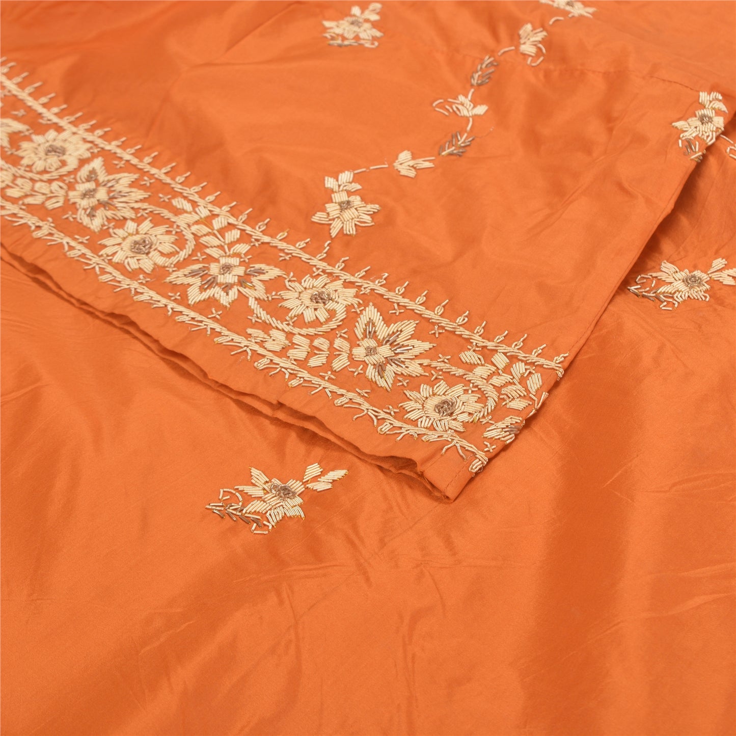 Sanskriti Vintage Orange Long Skirt Pure Silk Orange Handmade Unstitched Lehenga