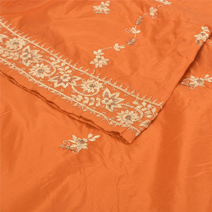 Sanskriti Vintage Orange Long Skirt Pure Silk Orange Handmade Unstitched Lehenga