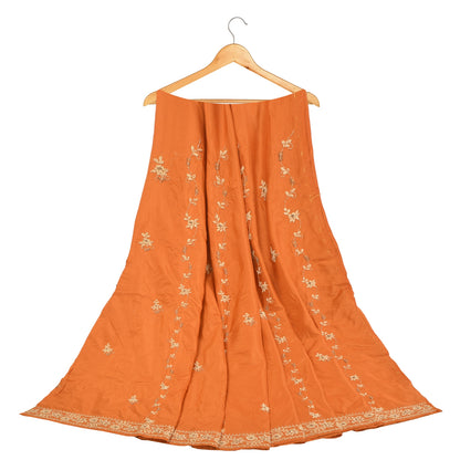 Sanskriti Vintage Orange Long Skirt Pure Silk Orange Handmade Unstitched Lehenga