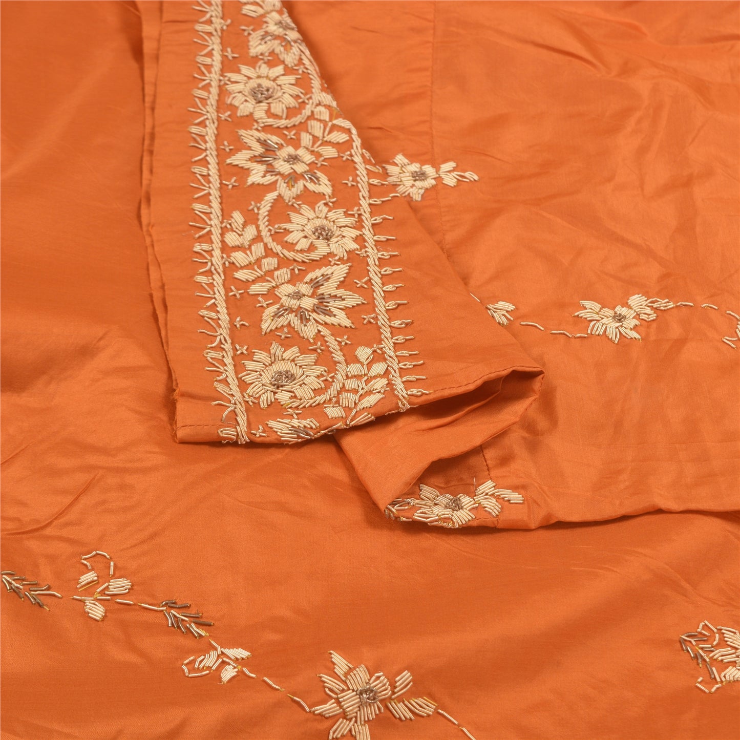 Sanskriti Vintage Orange Long Skirt Pure Silk Orange Handmade Unstitched Lehenga