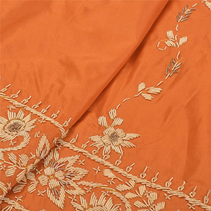 Sanskriti Vintage Orange Long Skirt Pure Silk Orange Handmade Unstitched Lehenga