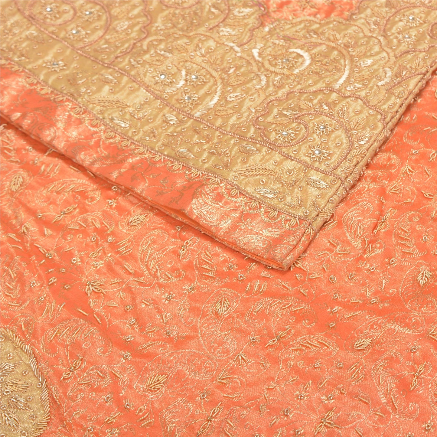 Sanskriti Vintage Long Wedding Skirt Pure Silk Handmade Stitched Woven Lehenga