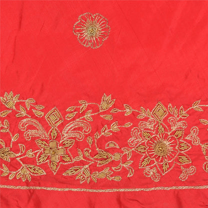 Sanskriti Vintage Red Long Skirt Pure Silk Hand Embroidered Unstitched Lehenga