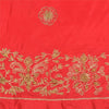 Sanskriti Vintage Red Long Skirt Pure Silk Hand Embroidered Unstitched Lehenga