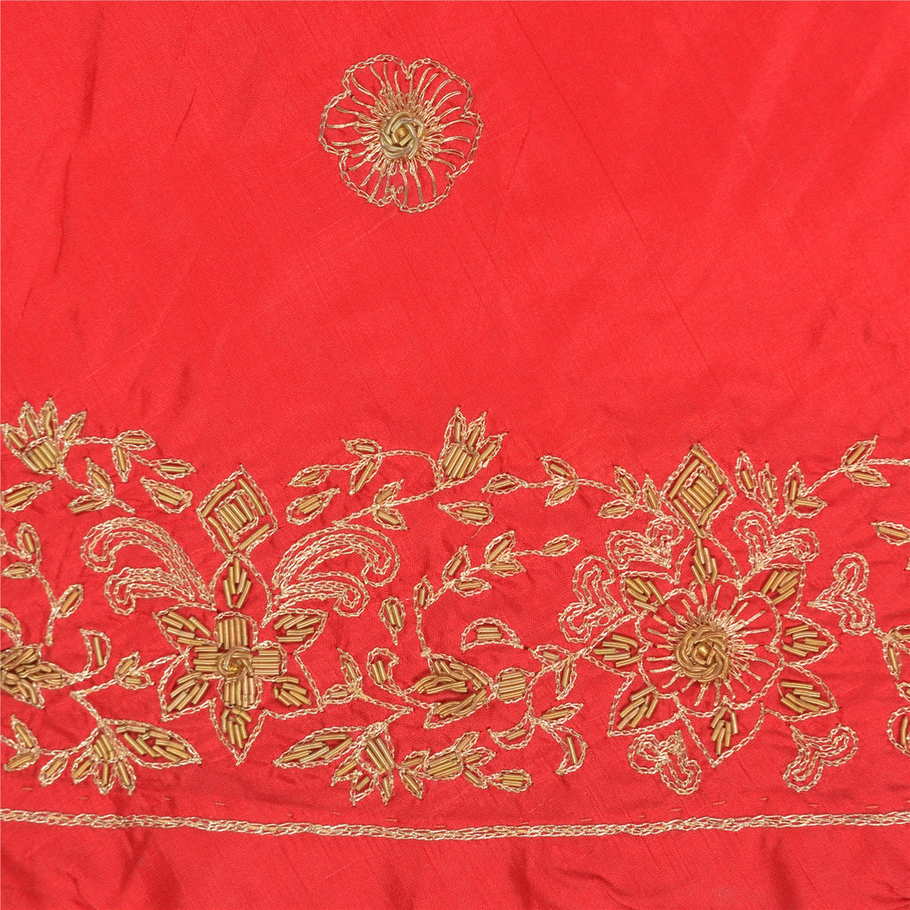 Sanskriti Vintage Red Long Skirt Pure Silk Hand Embroidered Unstitched Lehenga