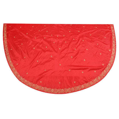 Sanskriti Vintage Red Long Skirt Pure Silk Hand Embroidered Unstitched Lehenga