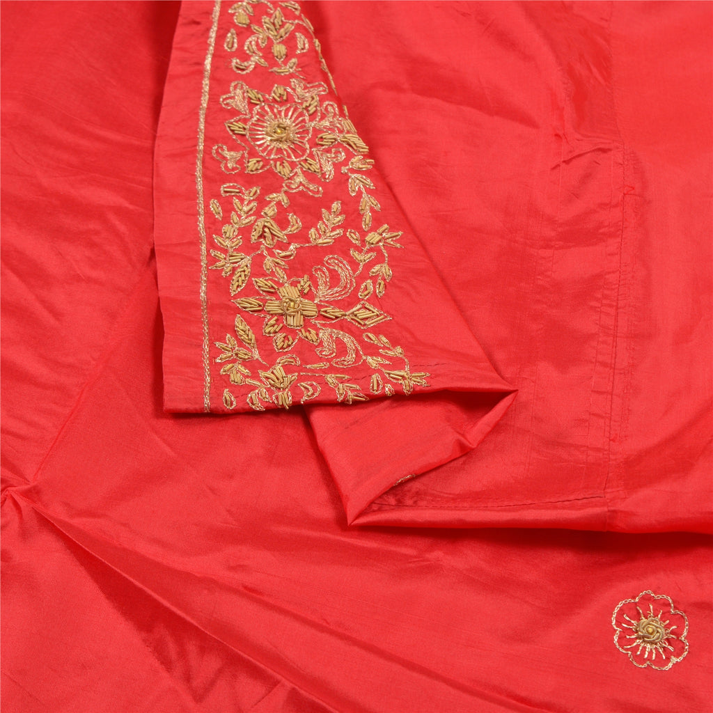 Sanskriti Vintage Red Long Skirt Pure Silk Hand Embroidered Unstitched Lehenga