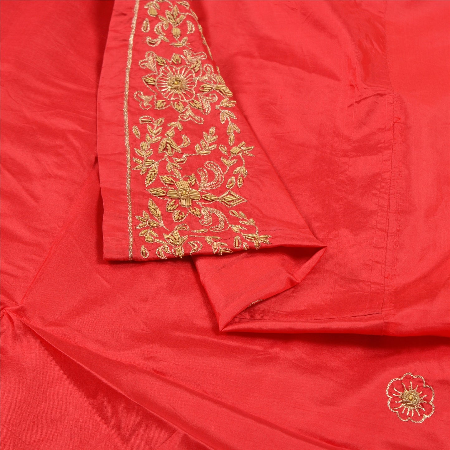 Sanskriti Vintage Red Long Skirt Pure Silk Hand Embroidered Unstitched Lehenga