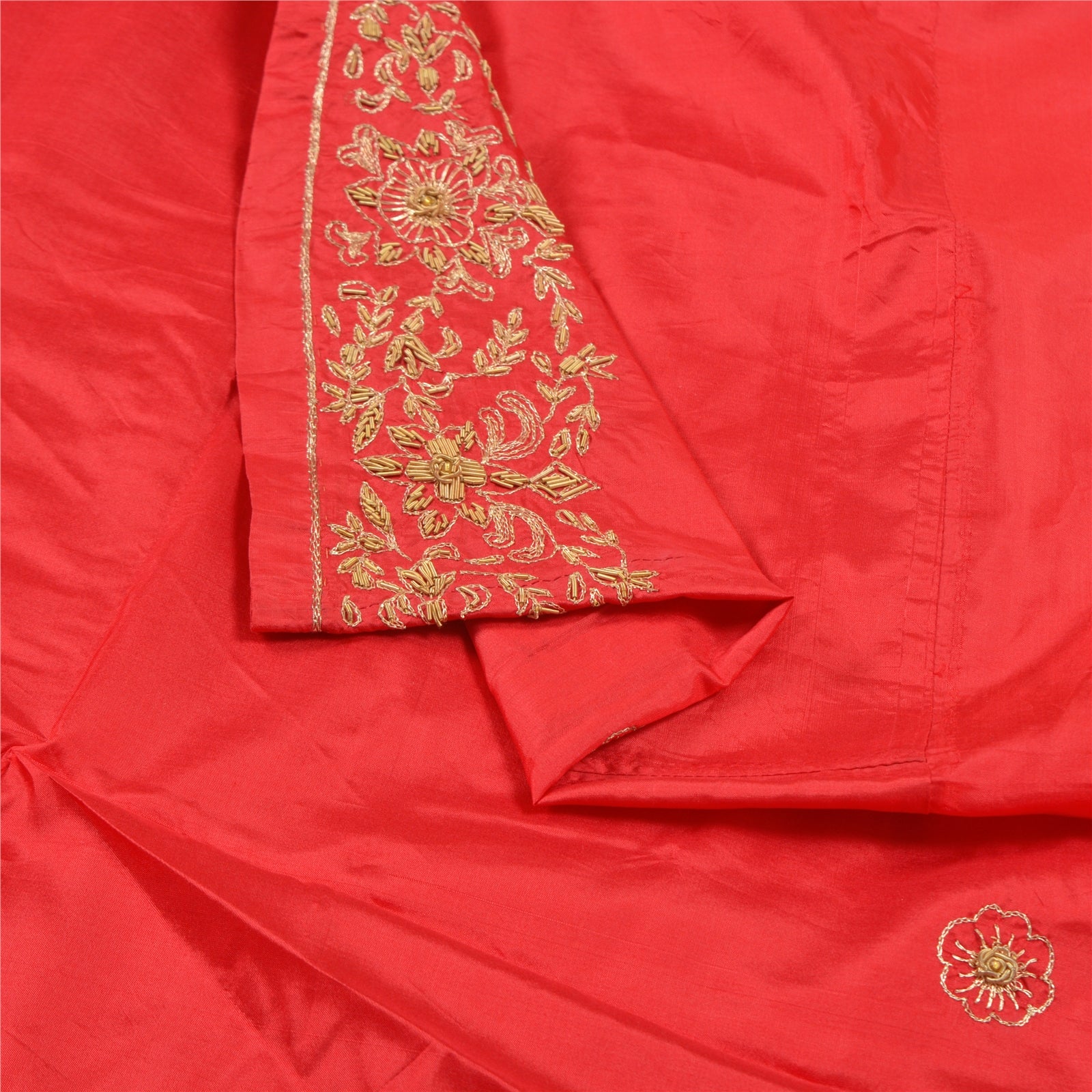 Sanskriti Vintage Red Long Skirt Pure Silk Hand Embroidered Unstitched Lehenga