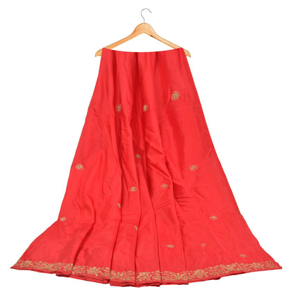 Sanskriti Vintage Red Long Skirt Pure Silk Hand Embroidered Unstitched Lehenga