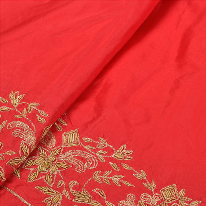 Sanskriti Vintage Red Long Skirt Pure Silk Hand Embroidered Unstitched Lehenga