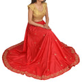 Sanskriti Vintage Red Long Skirt Pure Silk Hand Embroidered Unstitched Lehenga