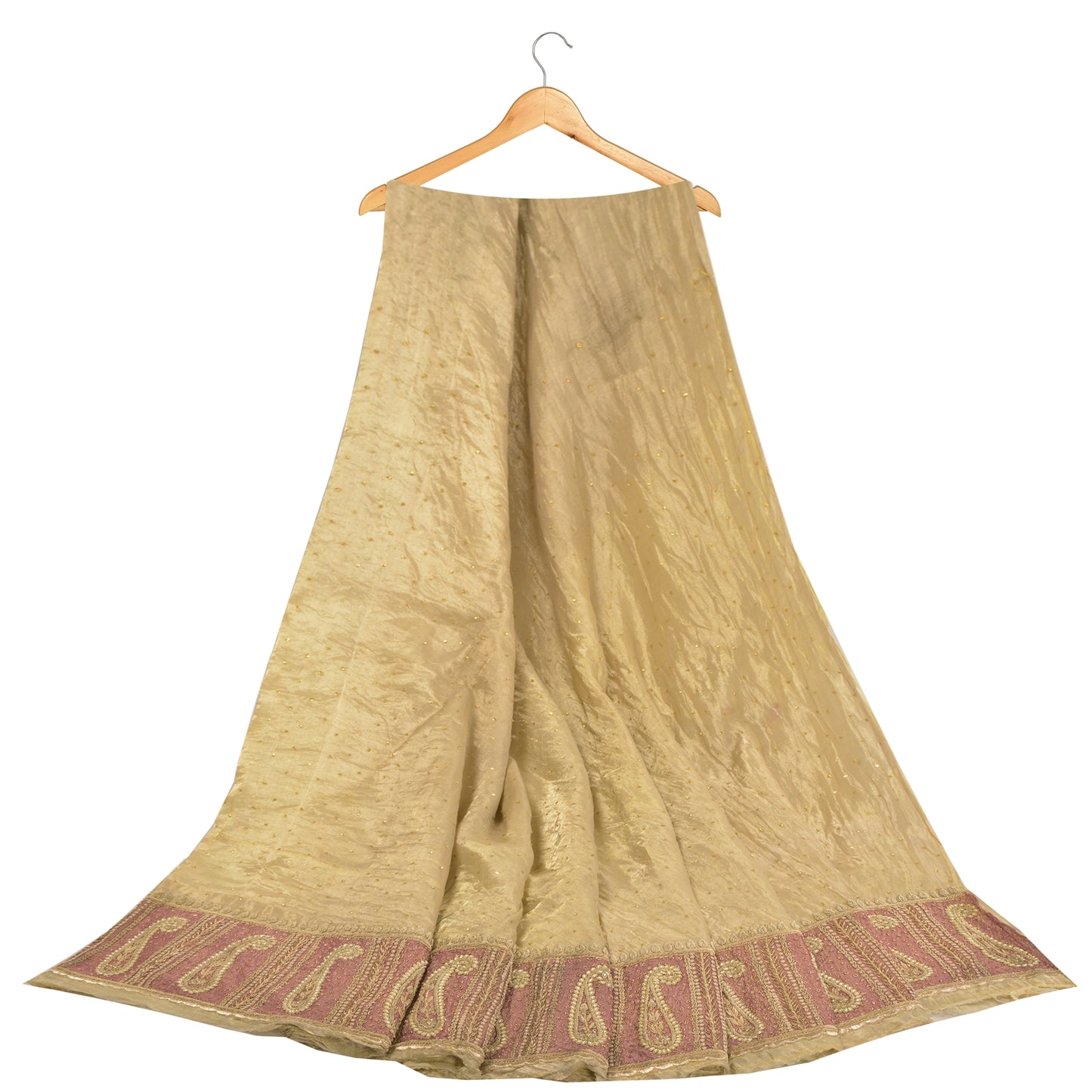 Sanskriti Vintage Green Long Skirt Pure Tissue Silk Handmade Unstitched Lehenga