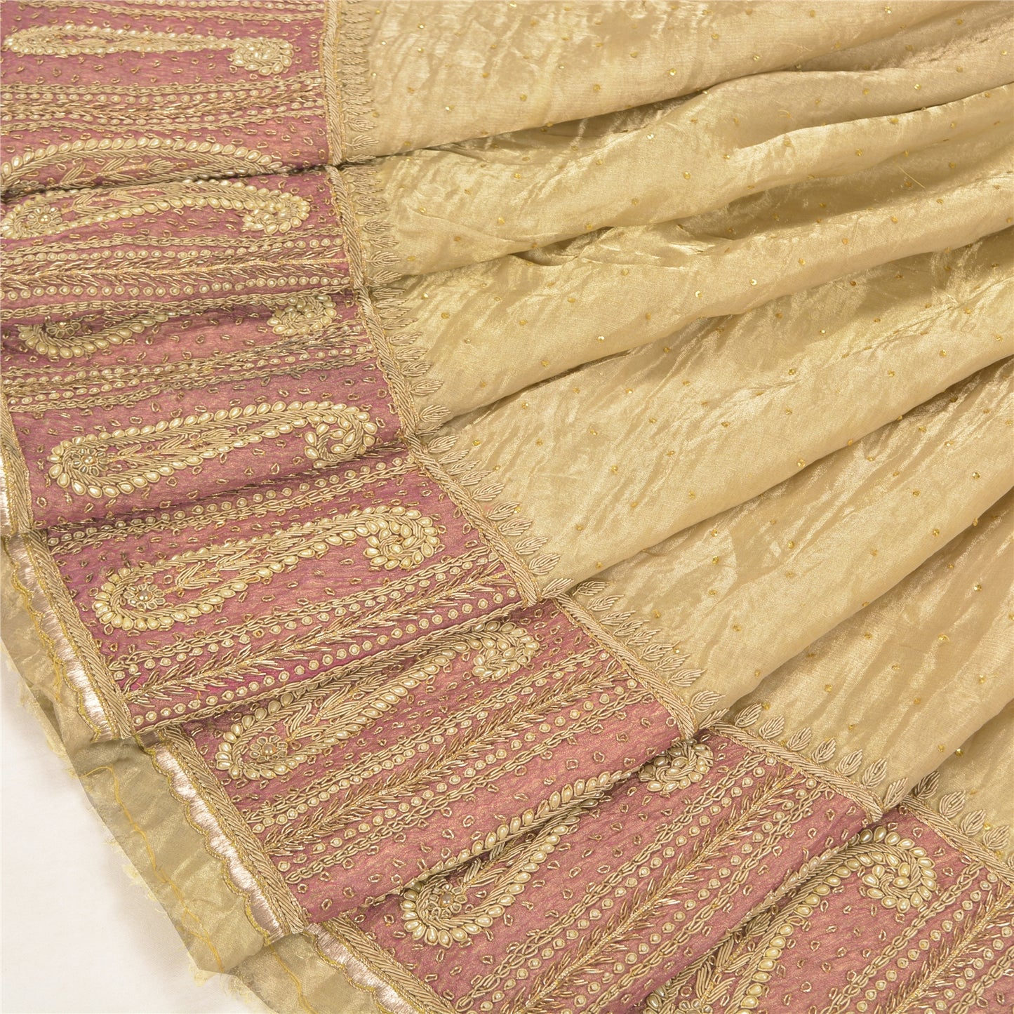 Sanskriti Vintage Green Long Skirt Pure Tissue Silk Handmade Unstitched Lehenga