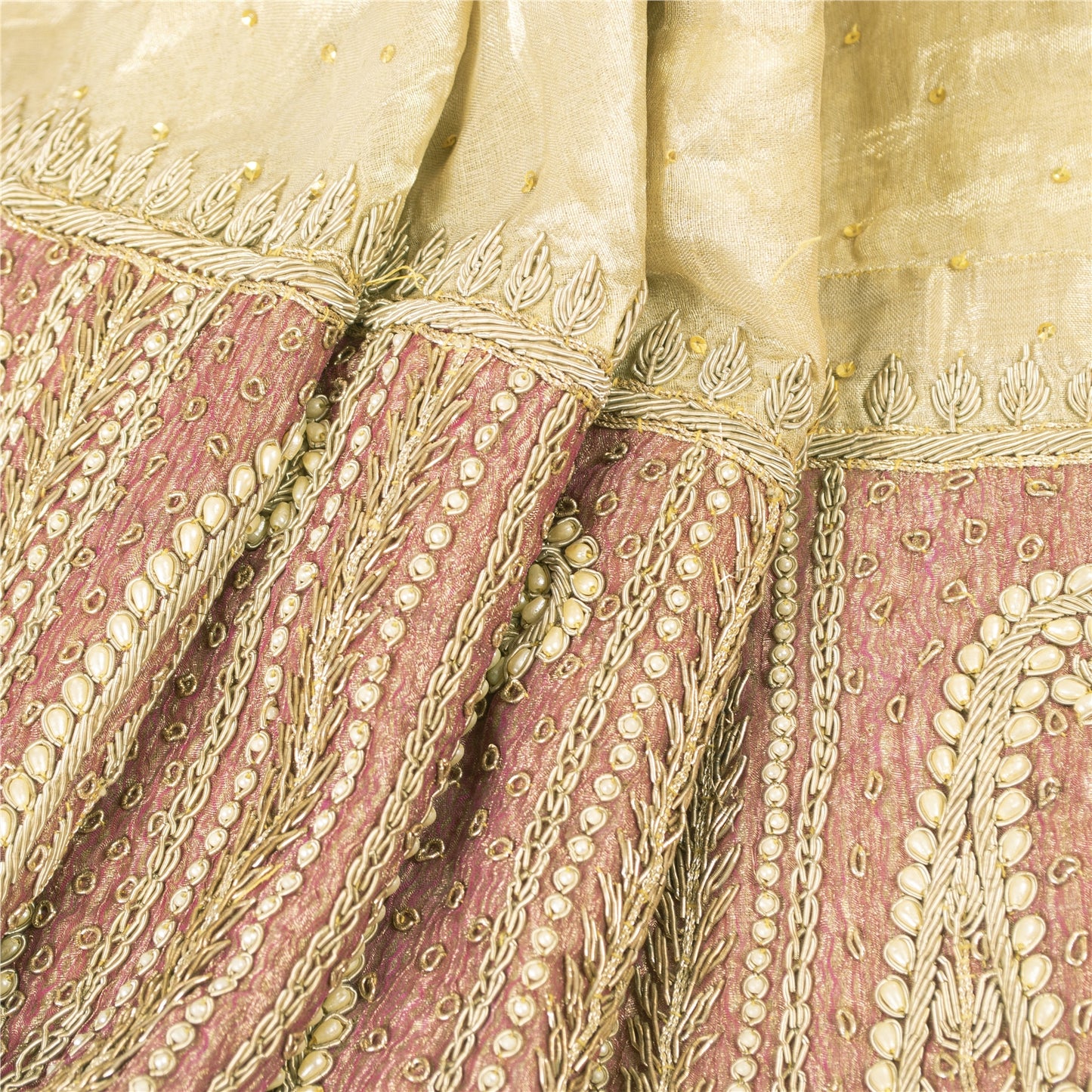 Sanskriti Vintage Green Long Skirt Pure Tissue Silk Handmade Unstitched Lehenga