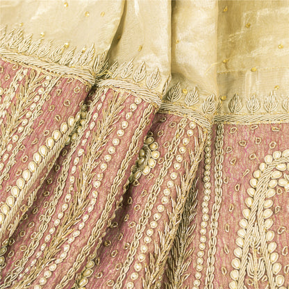 Sanskriti Vintage Green Long Skirt Pure Tissue Silk Handmade Unstitched Lehenga