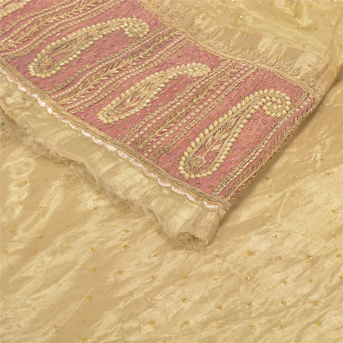 Sanskriti Vintage Green Long Skirt Pure Tissue Silk Handmade Unstitched Lehenga