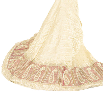 Sanskriti Vintage Green Long Skirt Pure Tissue Silk Handmade Unstitched Lehenga