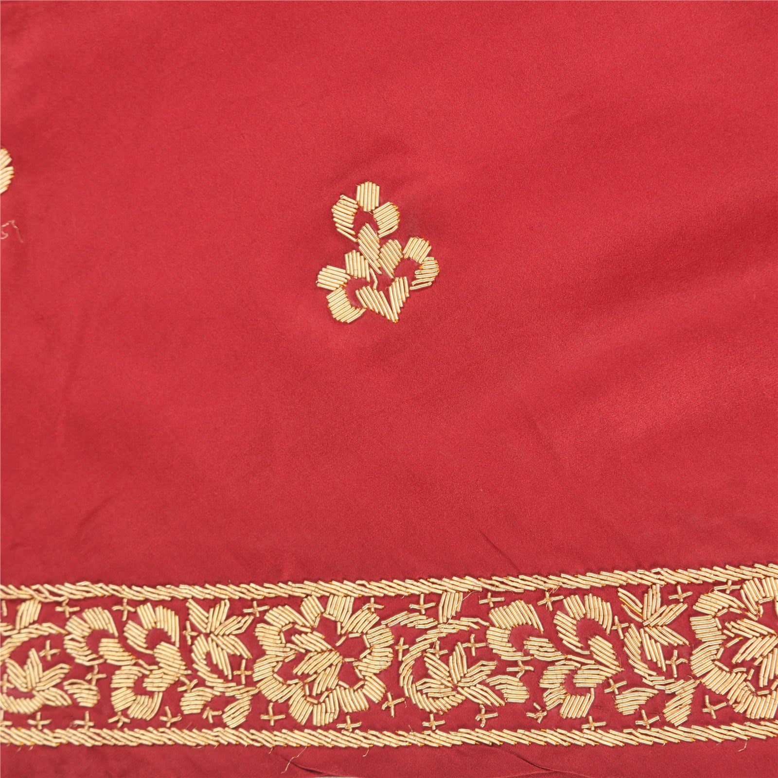 Sanskriti Vintage Long Skirt Pure Satin Silk Red Hand Beaded Unstitched Lehenga