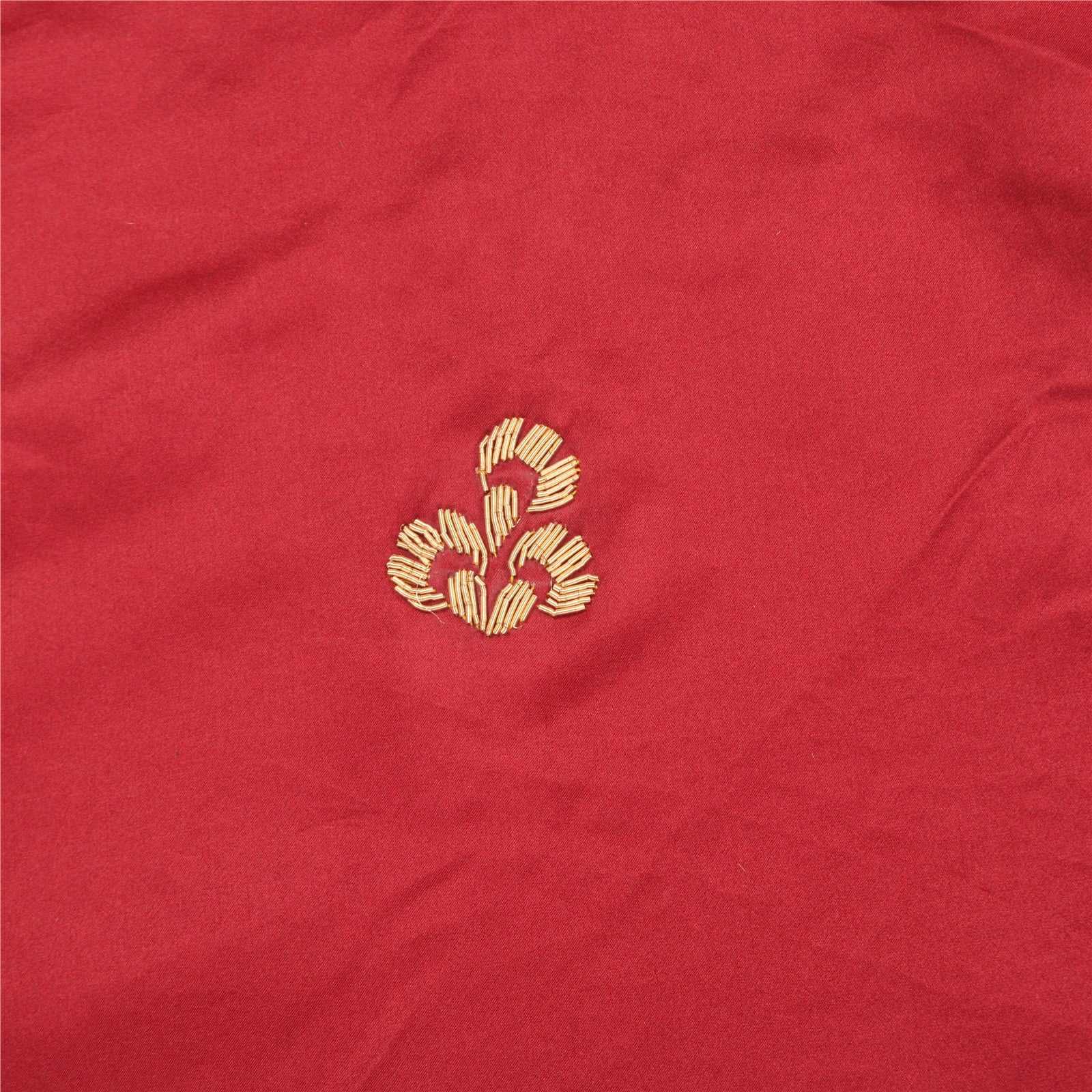 Sanskriti Vintage Long Skirt Pure Satin Silk Red Hand Beaded Unstitched Lehenga