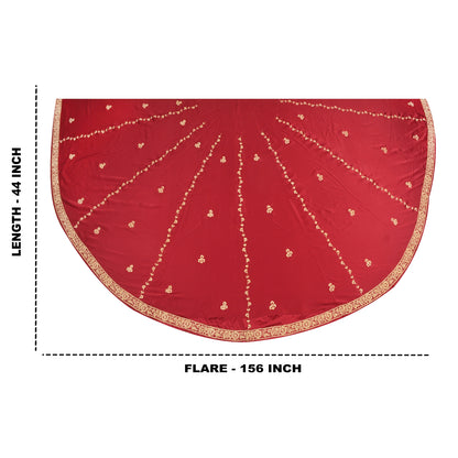 Sanskriti Vintage Long Skirt Pure Satin Silk Red Hand Beaded Unstitched Lehenga