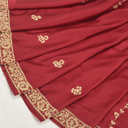 Sanskriti Vintage Long Skirt Pure Satin Silk Red Hand Beaded Unstitched Lehenga