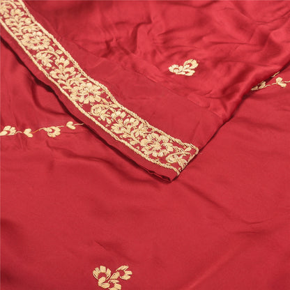 Sanskriti Vintage Long Skirt Pure Satin Silk Red Hand Beaded Unstitched Lehenga