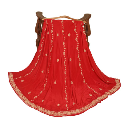 Sanskriti New Long Skirt Pure Satin Silk Handmade Zardozi Unstitched Lehenga