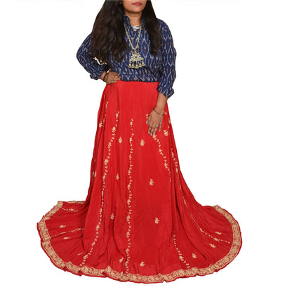 Sanskriti New Long Skirt Pure Satin Silk Handmade Zardozi Unstitched Lehenga