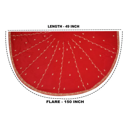 Sanskriti New Long Skirt Pure Satin Silk Handmade Zardozi Unstitched Lehenga