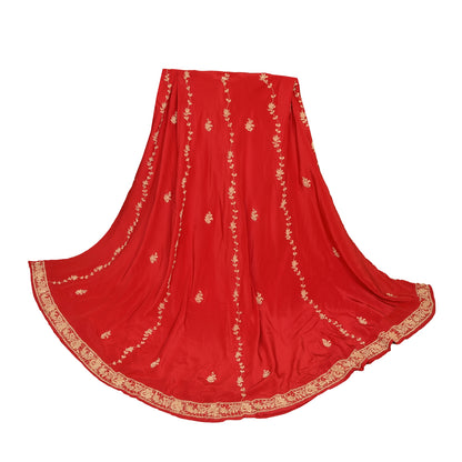 Sanskriti New Long Skirt Pure Satin Silk Handmade Zardozi Unstitched Lehenga