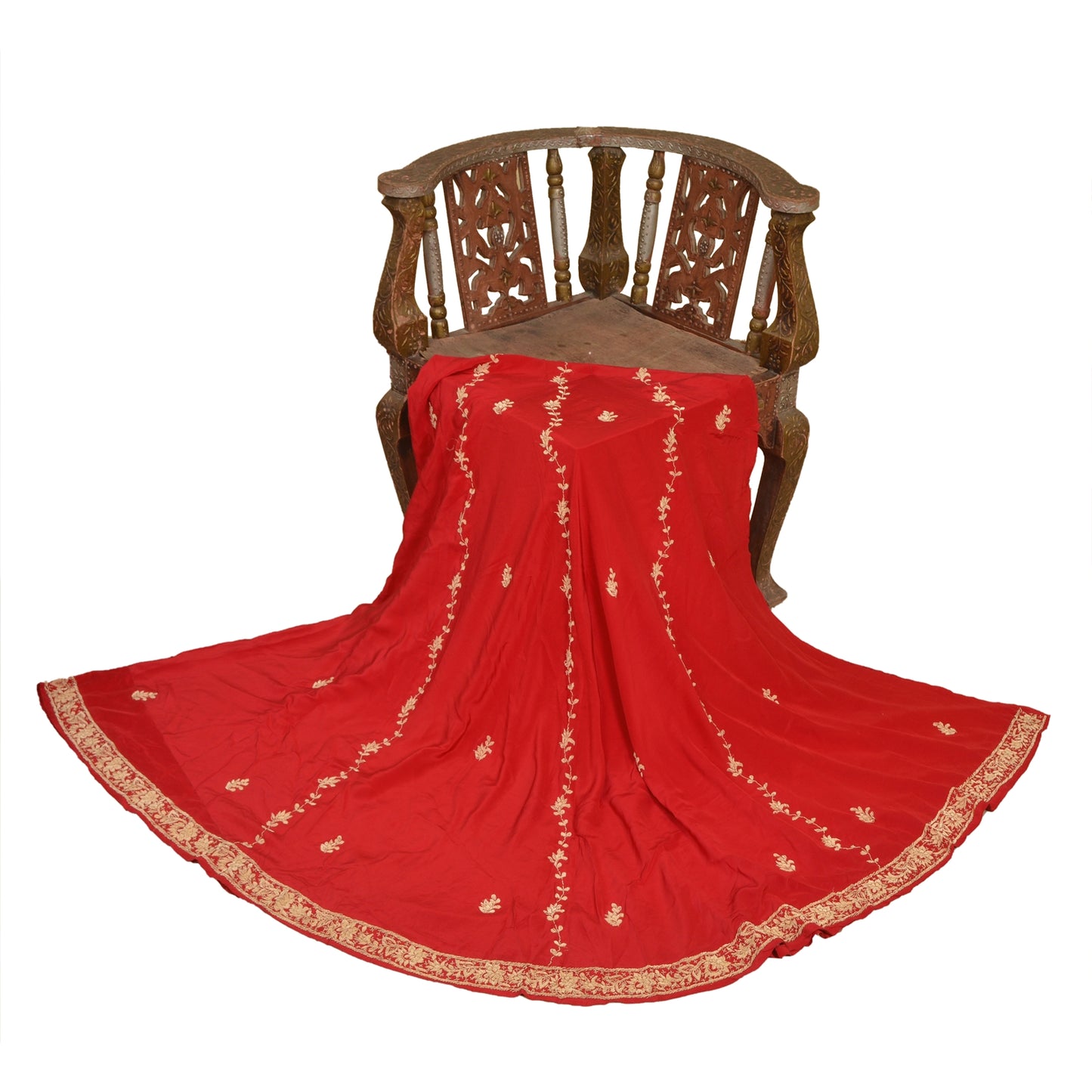 Sanskriti New Long Skirt Pure Satin Silk Handmade Zardozi Unstitched Lehenga