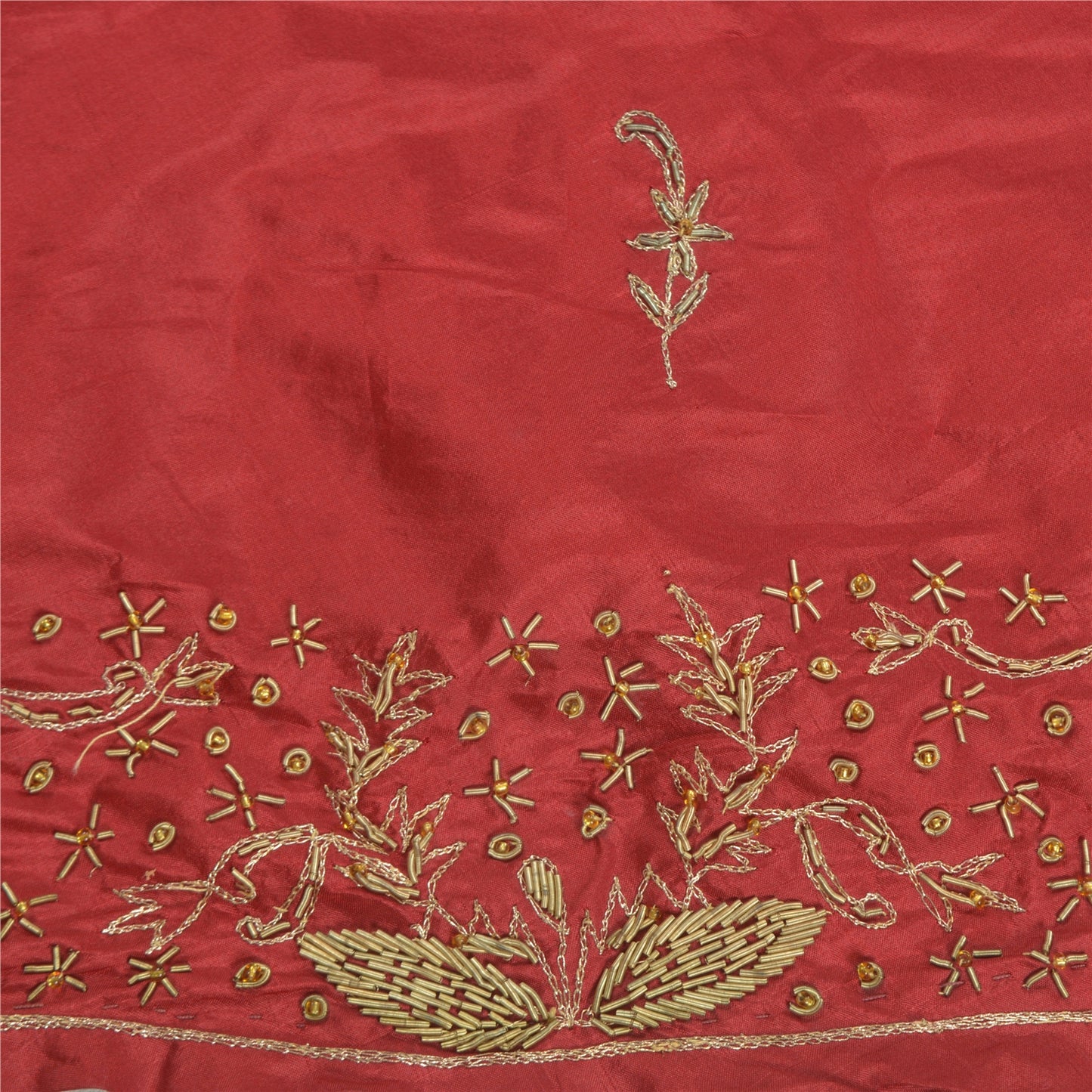 Sanskriti Vintage Long Skirt Pure Silk Dark Red Hand Beaded Unstitched Lehenga