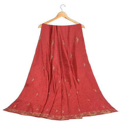 Sanskriti Vintage Long Skirt Pure Silk Dark Red Hand Beaded Unstitched Lehenga