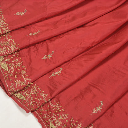 Sanskriti Vintage Long Skirt Pure Silk Dark Red Hand Beaded Unstitched Lehenga