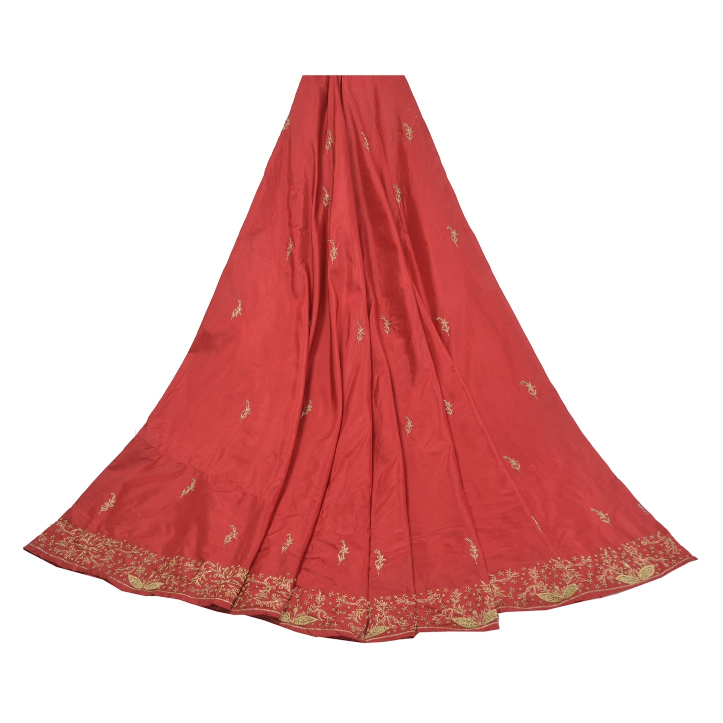 Sanskriti Vintage Long Skirt Pure Silk Dark Red Hand Beaded Unstitched Lehenga