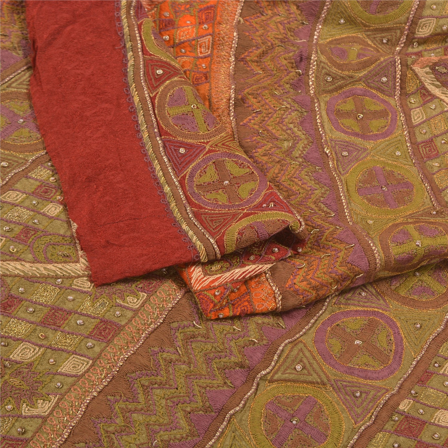 Sanskriti Vintage Partywear Long Skirt Pure Silk Hand Beaded Unstitched Lehenga