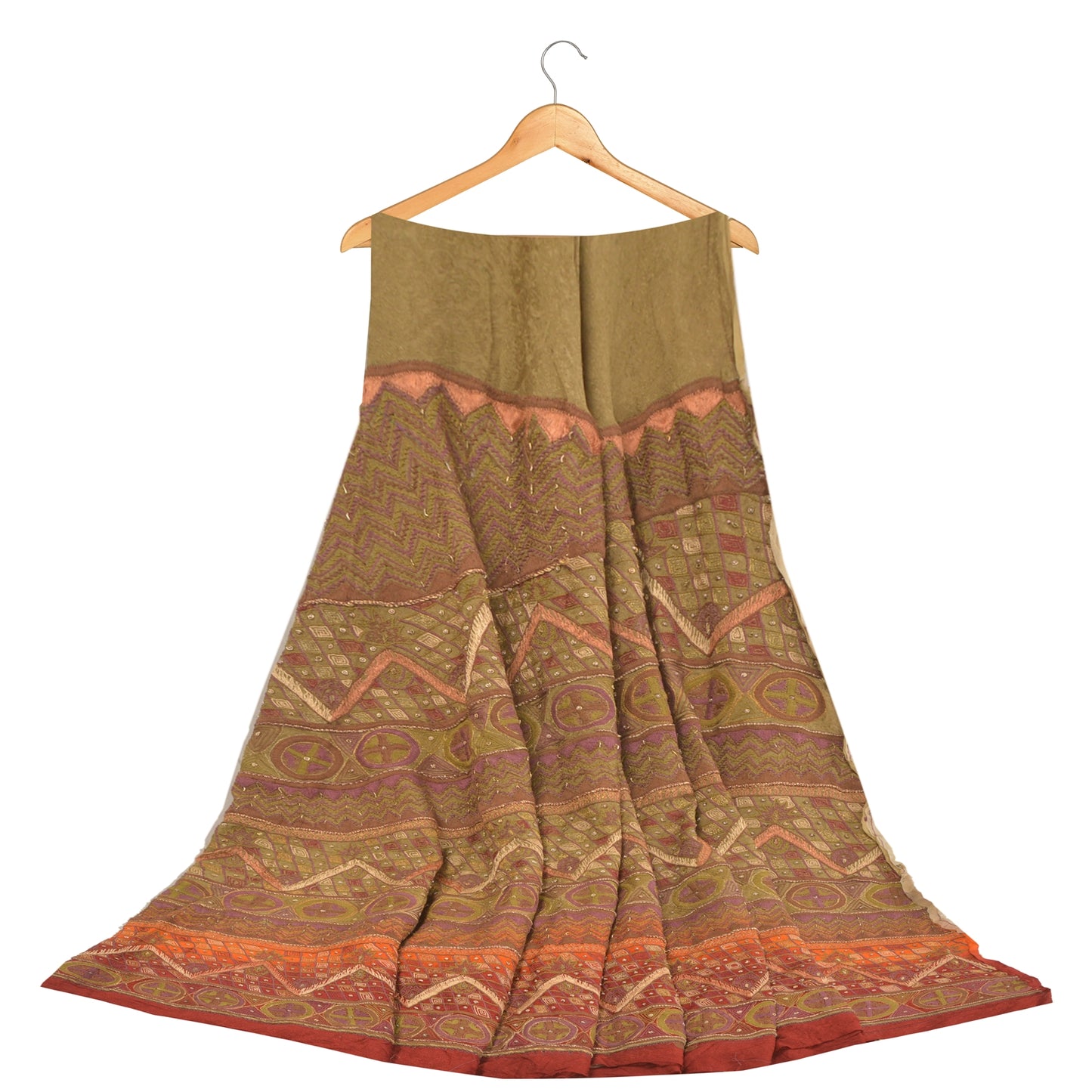 Sanskriti Vintage Partywear Long Skirt Pure Silk Hand Beaded Unstitched Lehenga