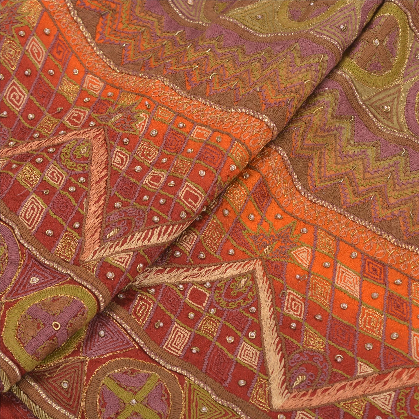 Sanskriti Vintage Partywear Long Skirt Pure Silk Hand Beaded Unstitched Lehenga