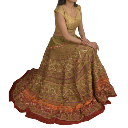 Sanskriti Vintage Partywear Long Skirt Pure Silk Hand Beaded Unstitched Lehenga