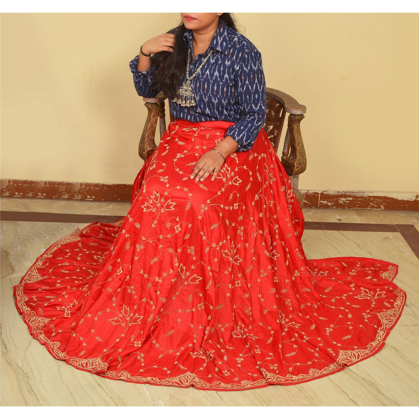 Sanskriti New Long Wedding Skirt Pure Satin Silk Handmade Unstitched Lehenga
