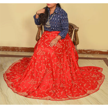 Sanskriti New Long Wedding Skirt Pure Satin Silk Handmade Unstitched Lehenga