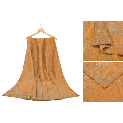 Sanskriti Vintage Golden Long Skirt Pure Tissue Silk Handmade Unstitched Lehenga