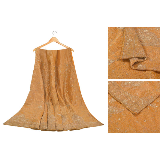 Sanskriti Vintage Golden Long Skirt Pure Tissue Silk Handmade Unstitched Lehenga